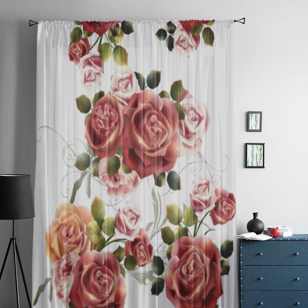 Rosenblumen Retro Gardinen für Wohnzimmer Transparent Tüll Fenster Behandlungen Schlafzimmer Küche Home Decor Schleier Vorhänge