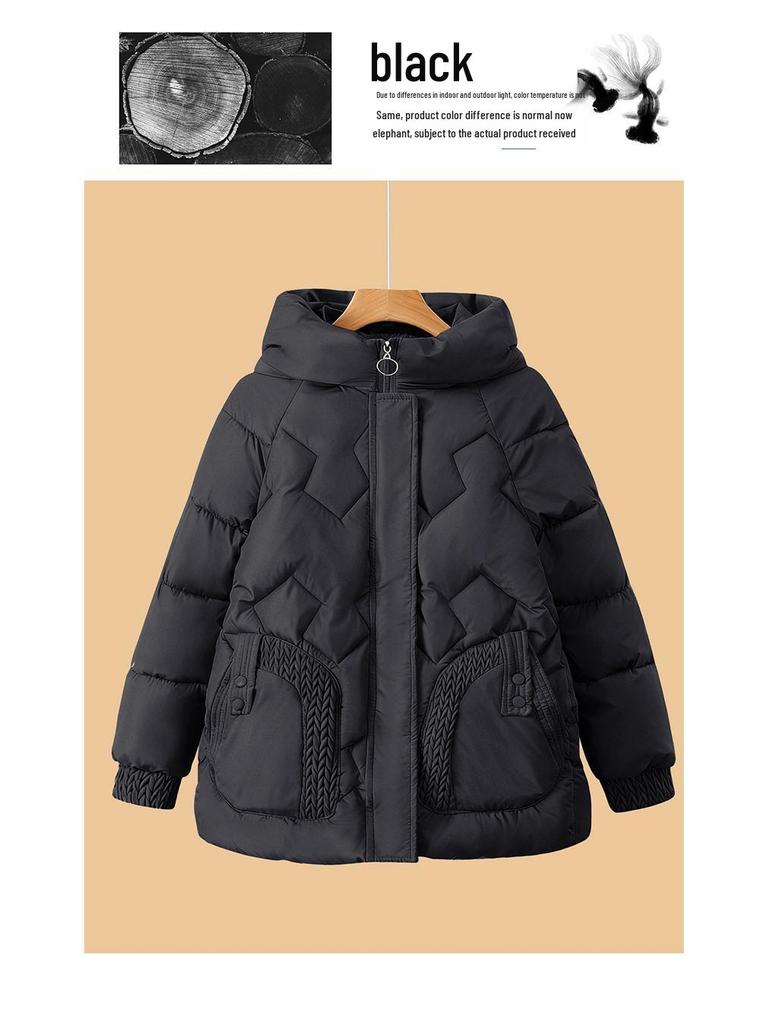 Mom's Winter Hooded Cotton Jacket for Middle-Aged and Elderly Women - Plus Velvet, Thickened, Warm, Ideal for 50+.