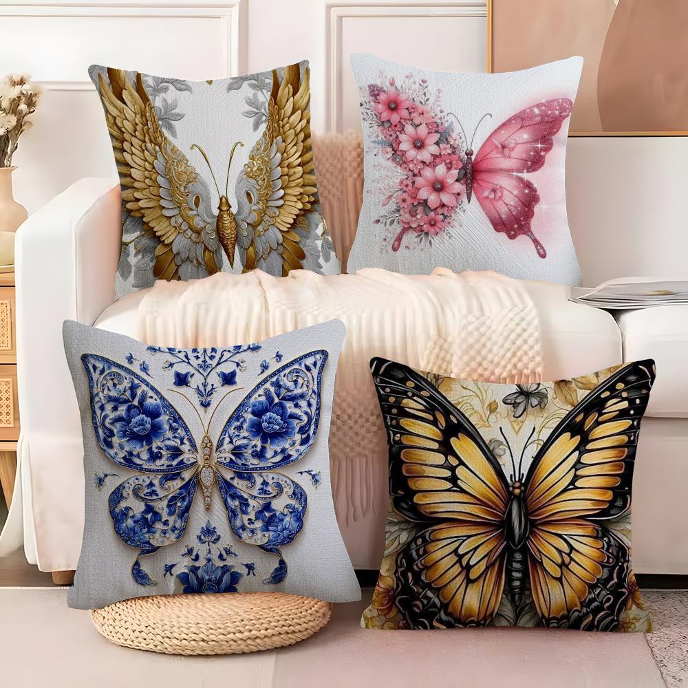 Beautiful Colorful Butterfly Decorative Prints Pillow Case Linen Pillow Case Sofa Home Decor Cushion Cover Cushion Cove