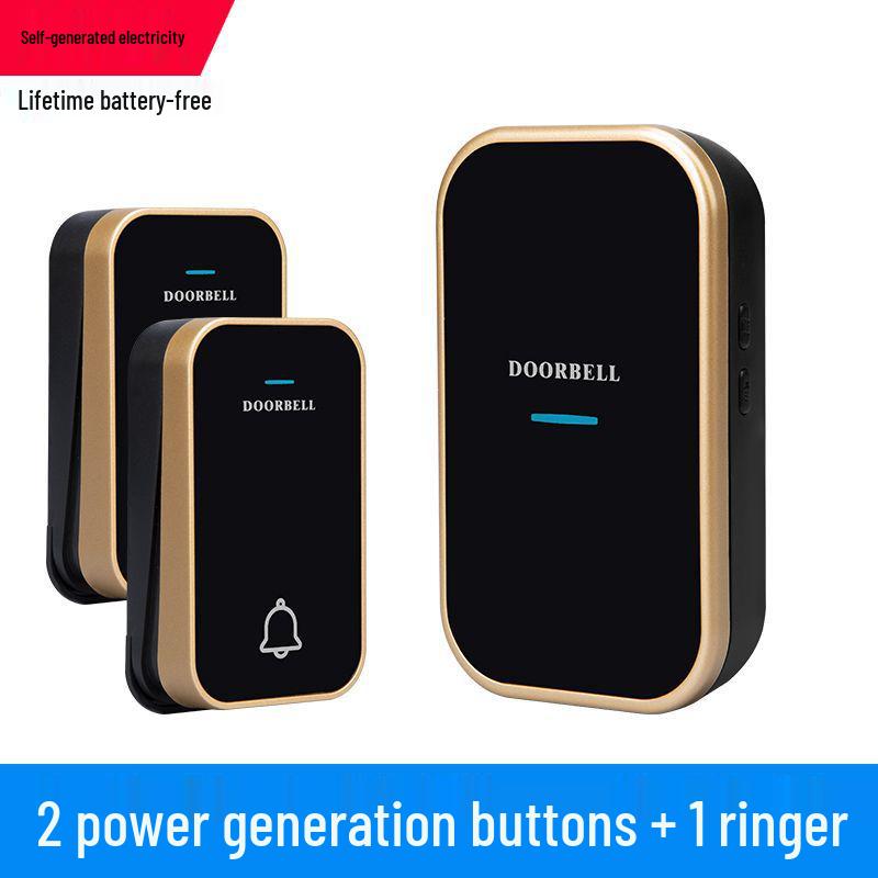 Schwarze kabellose Türklingel mit Fernbedienung, Große Reichweite, Bohrfrei, Eins-zu-Zwei-Heimsystem