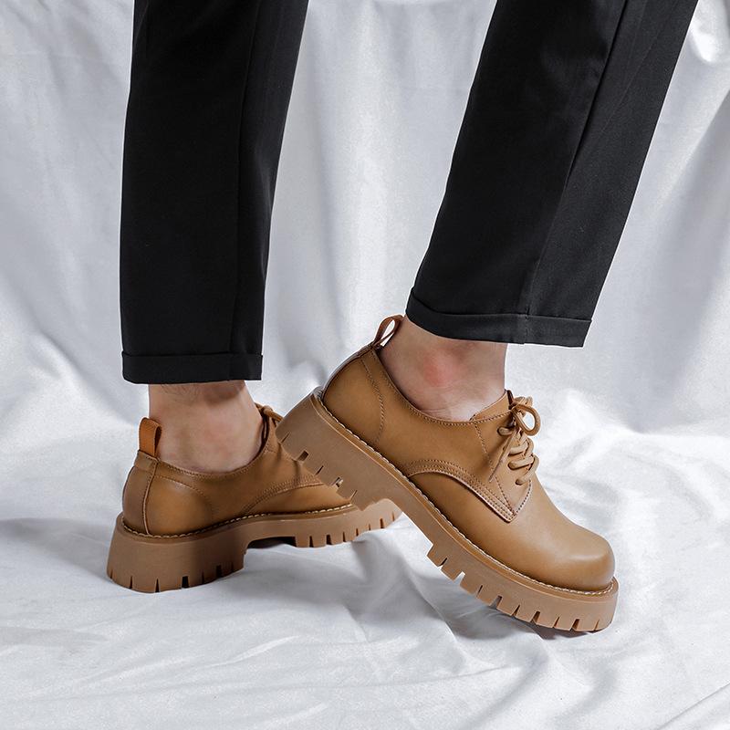 Men'S Leather Shoes British Suit Platform Casual Shoes Dress Business Black Height Increasing Low Top Martin Boots 25820-F