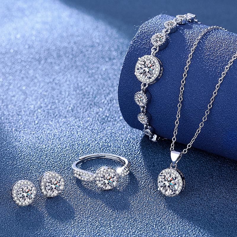 

Комплект украшений из разноцветных драгоценных камней циркония: Ожерелье, кольцо, серьги и подвеска для женщин