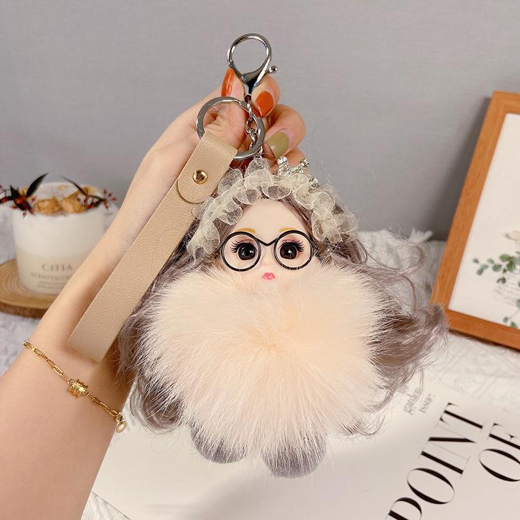 Korean Cute Fox Fur Doll Keychain - Plush Backpack Pendant