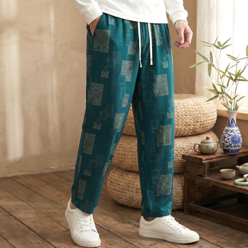 Pantaloni Casual Stampati da Uomo Taglie Forti, Pantaloni Leggeri Larghi con Vita Elastica (5XL-12XL)