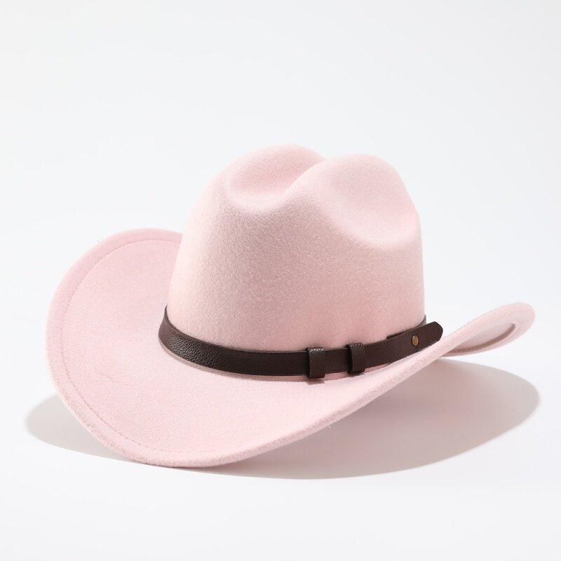 European and American Popular Belt Buckle Big Edge Curling Top Hat, Western Cowboy Hat, Woolen Felt Hat Jazz Hat
