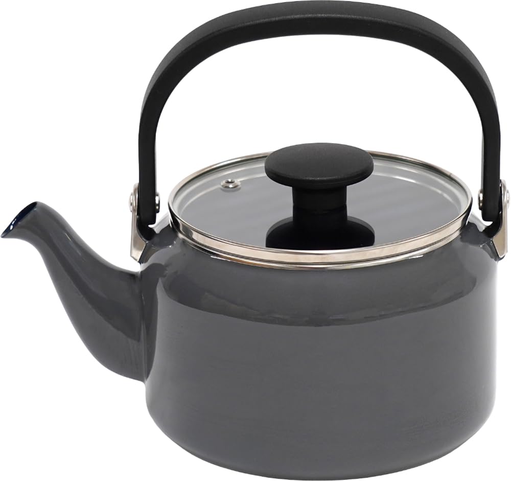 Fuji Enamel Kettle with Glass Cool Lid, 2.0L, Gray, AMZ-2.0K.CG