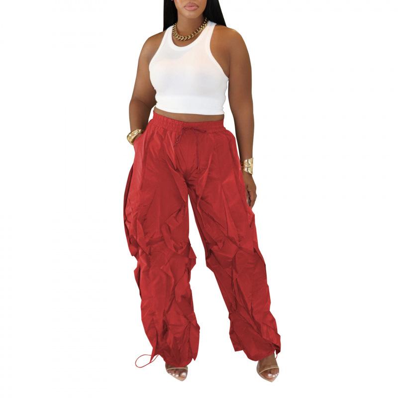 Women s Casual Patchwork Lace Wide-Leg Pants, European & American Style, Loose Fitting, Long Length L