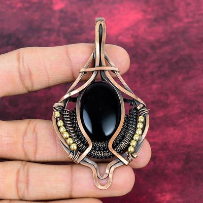 Black Onyx Pendant Gemstone Pendant Handmade Copper Wire Wrapped Unique Jewelry