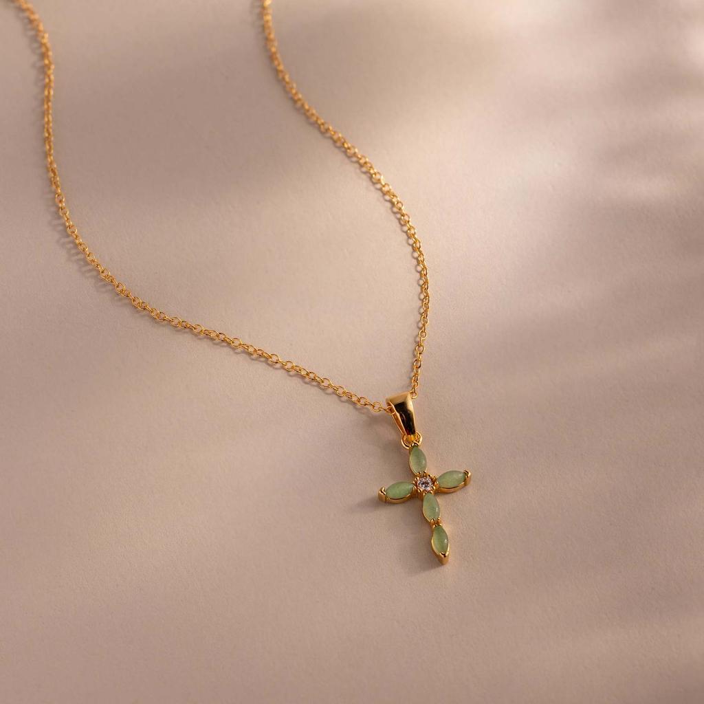 Personalized Valentine'S Day Limited Cross, Water Drop Pendant, Paperclip Necklace, Electroplated Gold Color Retention
