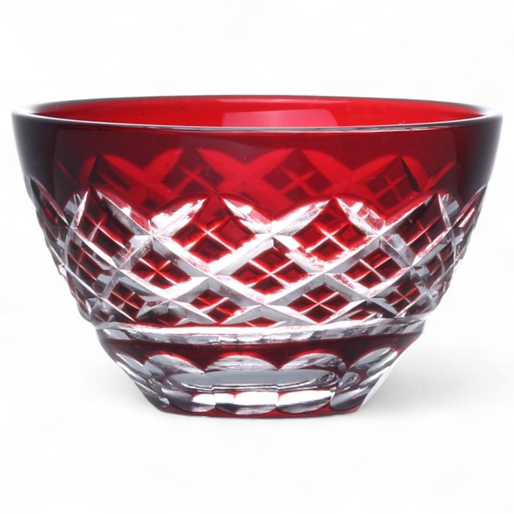 Mizukage Kiriko Glass Sake Diameter Diamond Current Model J-kitchens Cup, Cup, 68xH41mm, 50cc, Pattern, Red,