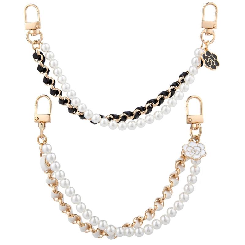 

2 Pcs Pearls Purse Chain Extender Handbag Straps Shoulder Crossbody Bag Short Handle Replacement Charm Accessories 1