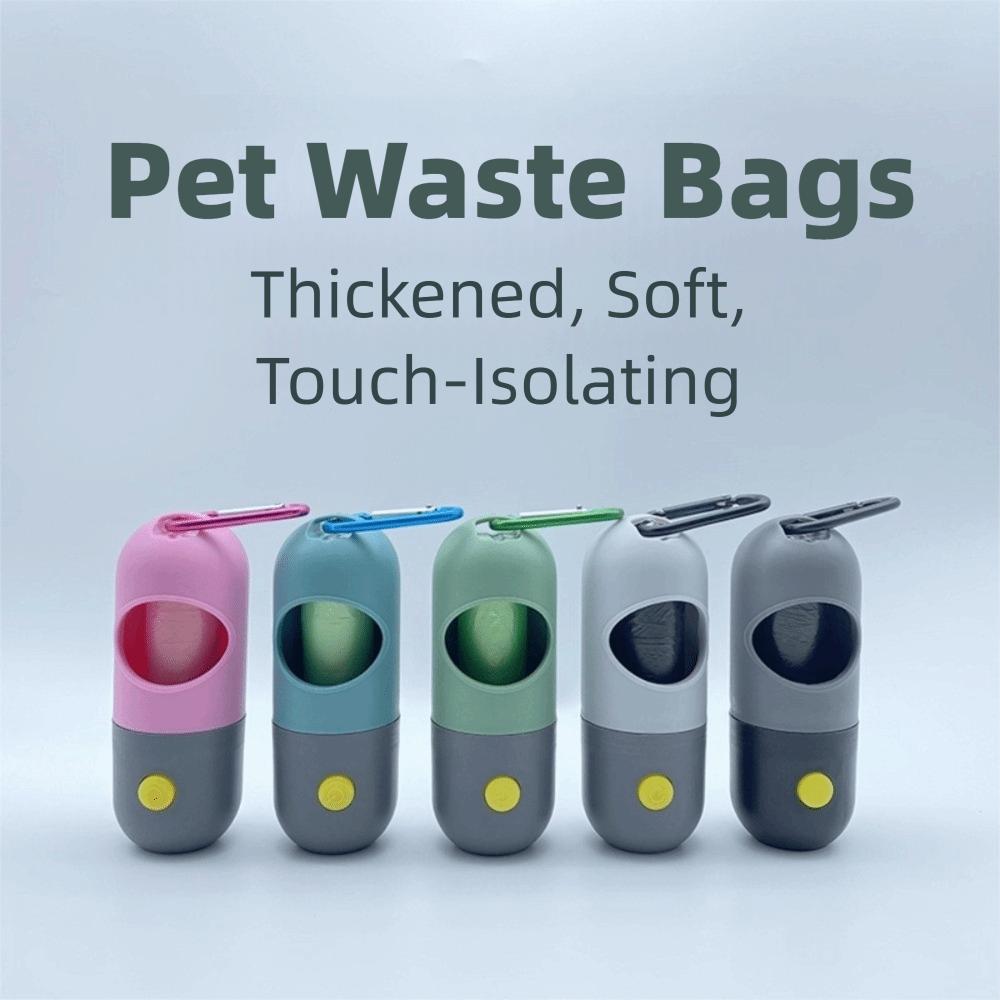 Tragbarer Kotbeutelhalter für Haustiere Metallkarabiner LED-Taschenlampe Spender Nachtspaziergänge