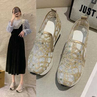 Large Size Mesh Casual Single Shoes Women's Summer Breathable Sequins Sports Casual Sandals