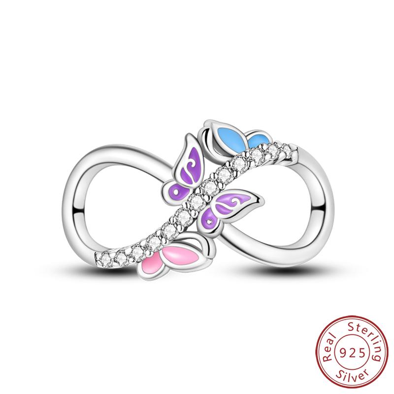 Elegant S925 Silver Butterfly & Dragonfly Multicolor Charms Beads Pendant 3mm DIY Fine Jewelry Making Accessories Gifts