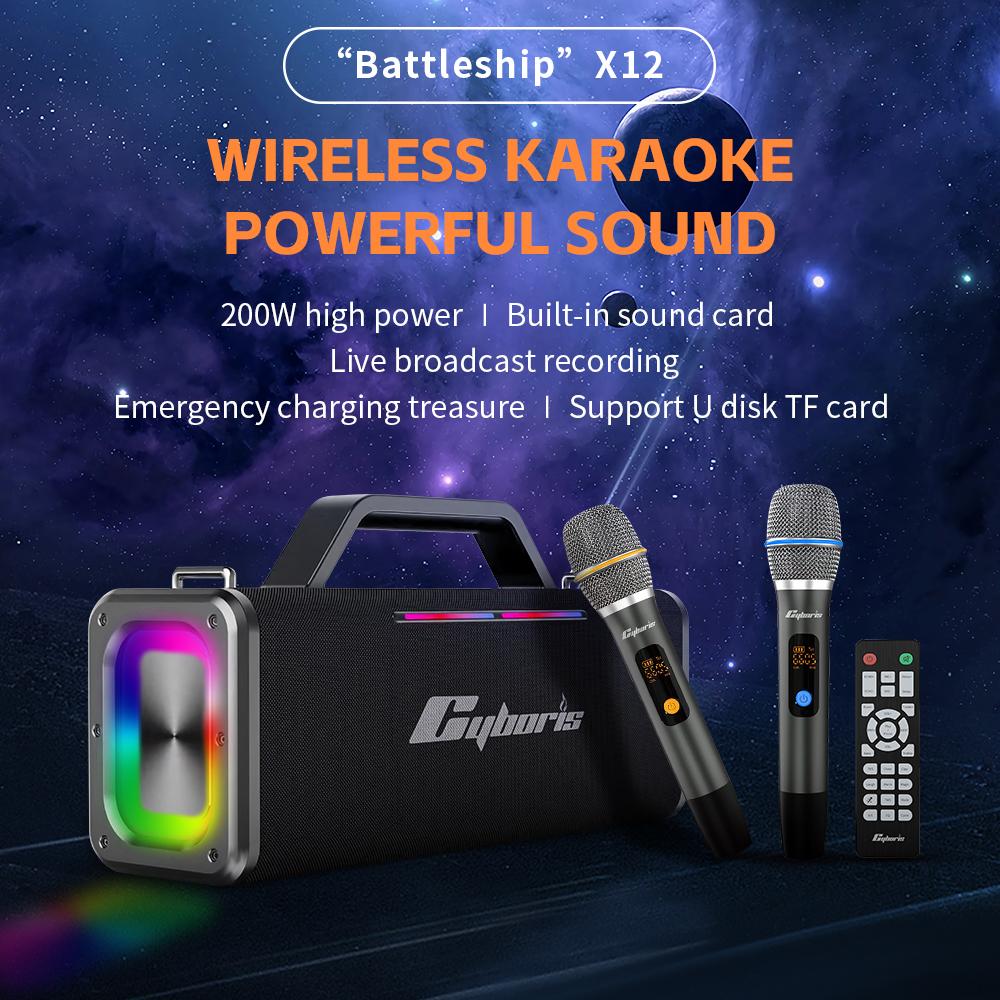 

CYBORIS X12 Bluetooth-сумісний 5.3 Динамік з інтерфейсом 6.5 мм 200 Вт RGB-підсвічування Музичний бездротовий динамік Type A