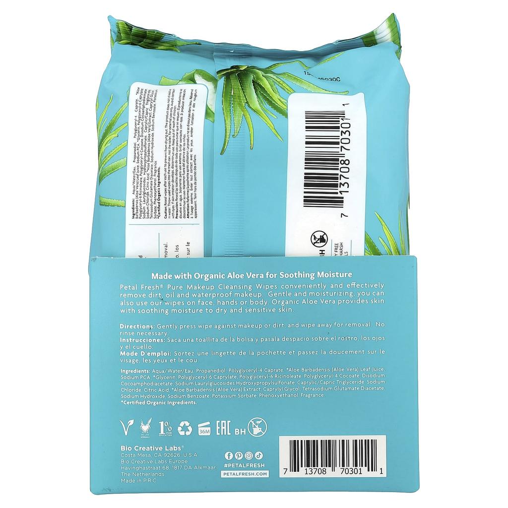 Petal Fresh Makeup Removing Cleansing Tissues, Soothing Aloe Vera, 60 Sheets