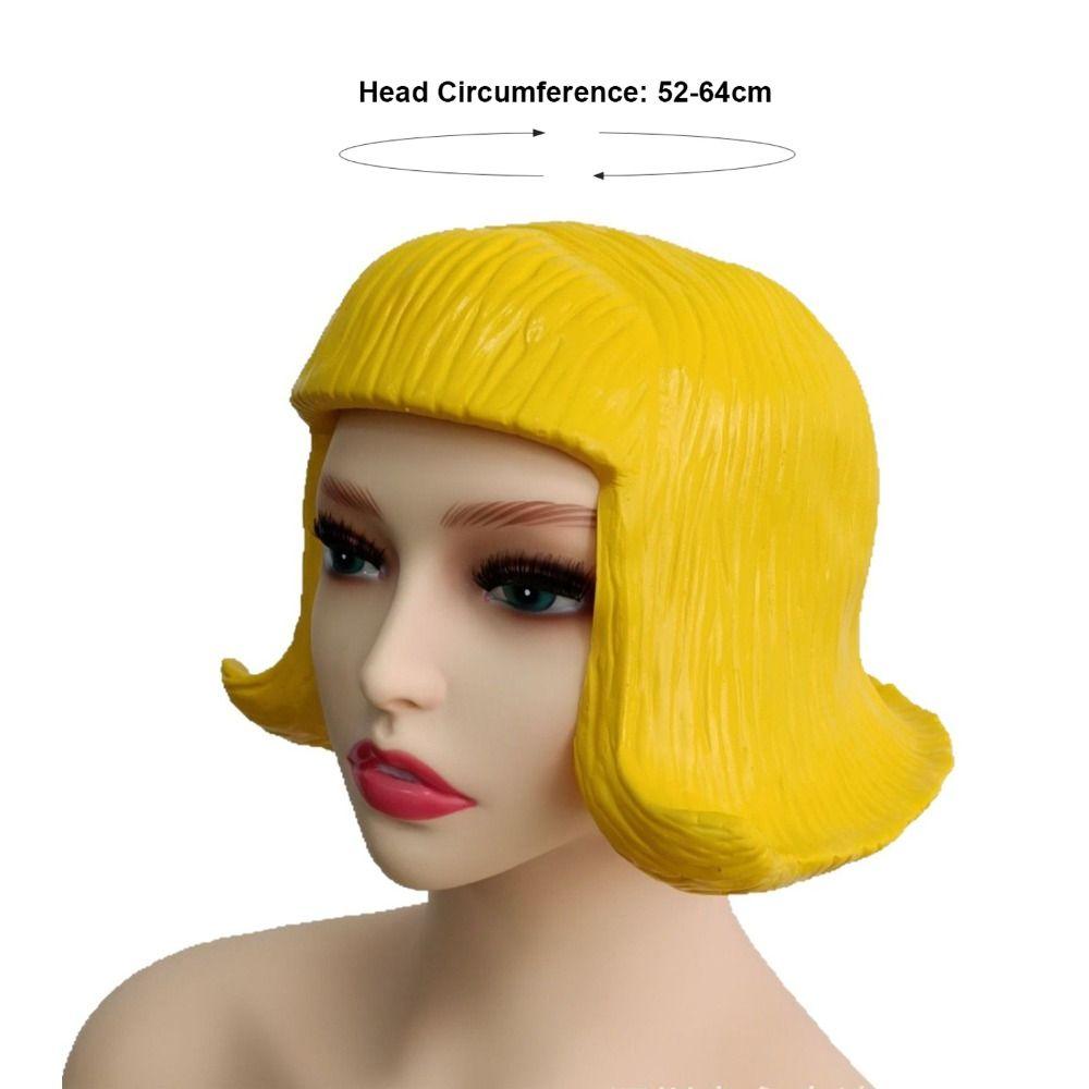 Funny Rubber Short Bob Wig Reusable Soft Colorful Hair Hats Realistic Latex Mask Role Play