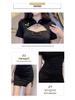Enhanced Women's Summer Nightclub Low-Cut Sexy Black Qipao Dress - Hip-Hugging Technician Workwear