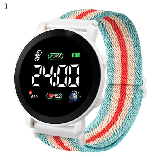 LED Elektronische Uhr Elastisches Armband Multifunktional Leuchtendes Rundes Zifferblatt Einstellbare Zeit-/Datumsanzeige Geflochtene Digitale Armbanduhr Uhr Mode