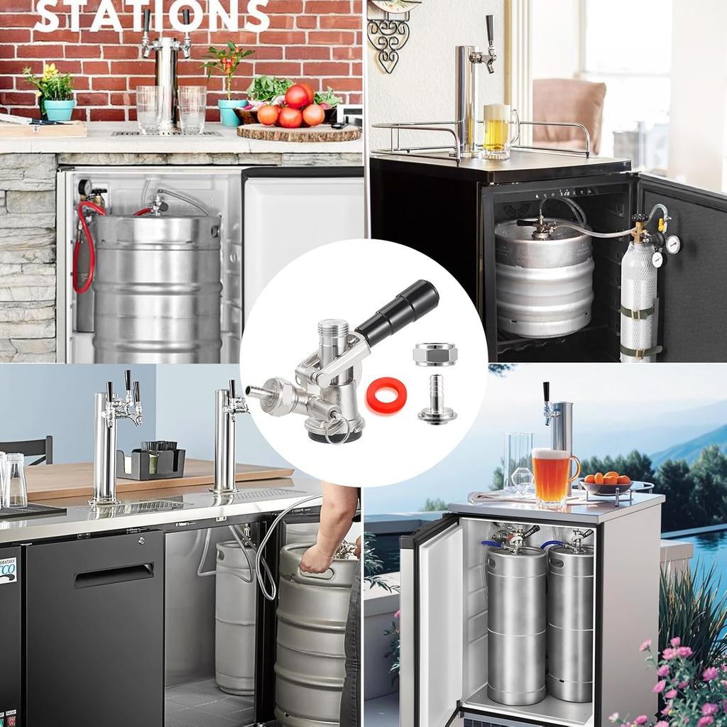 Keg Coupler for Sankey D System Beer Keg Tap Dispenser-304 Stainless Steel Probe, Beer Kegerator Tap D-Type Sankey Keg Coupler fit for I.D1/4", 3/16"