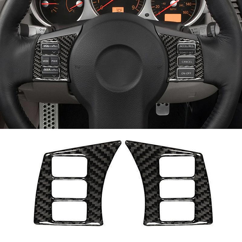 2Pcs Button Cover Steering Wheel Panel Button Trim Frame for Nissan 350Z 2003 2004 2005 2006 2007 2009 Auto Interior Accessories
