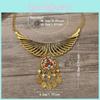 Ethnic Style Angel Wings Pendant Necklace With Geometric Design And Gold Finish For Trendy Wear