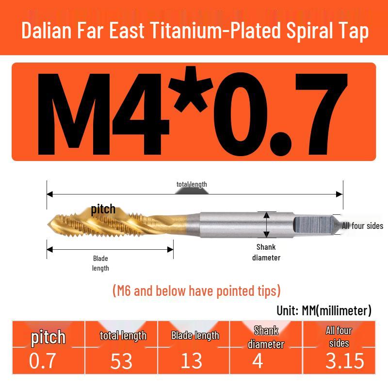 Titanium Coated Spiral Flute Taps for Blind Holes - M3 to M12