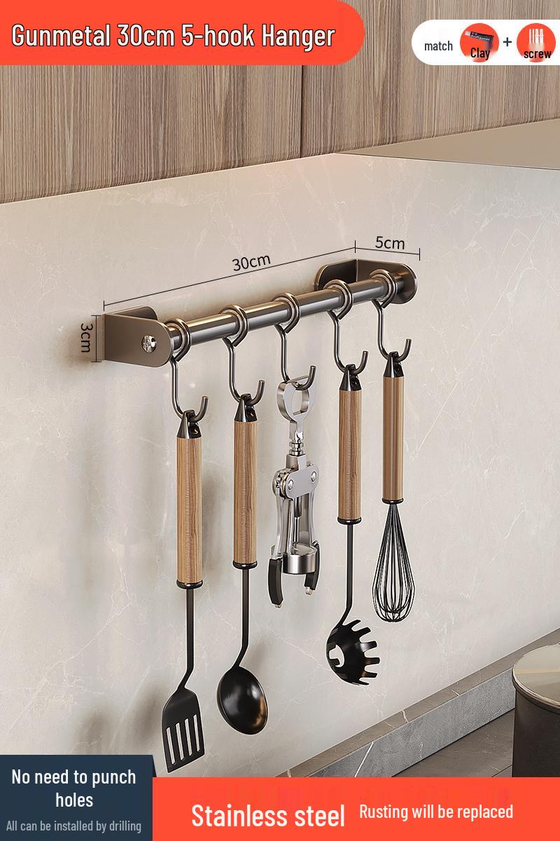 No-Drill Kitchen Wall-Mounted Organizer: Hooks, Lid Holder, and Utensil Rack
