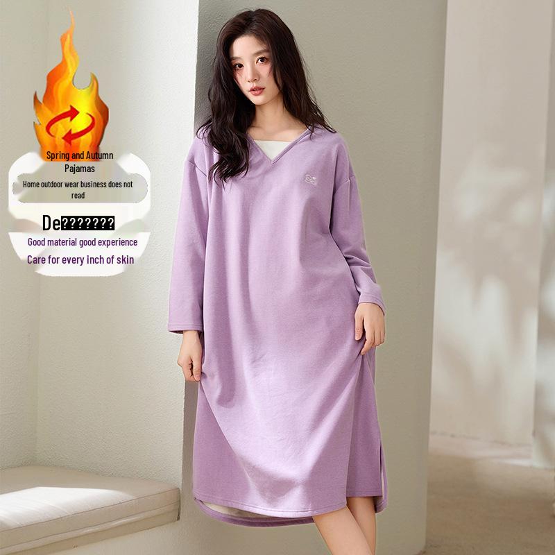 Velvet Nightgown for Women: Cozy, Skin-Friendly Mid-Length Cashmere Sweater Pajamas for Autumn/Winter - Wear Indoors or Out.