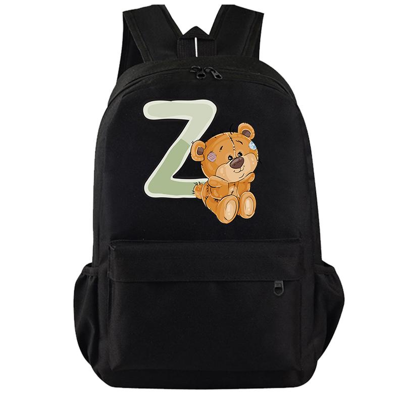 Cartoon Little Bear 26 Englische Buchstaben Rucksack Teenager Schultasche für Mädchen Jungen Rucksack Große Kapazität Büchertasche für Kindergeschenke