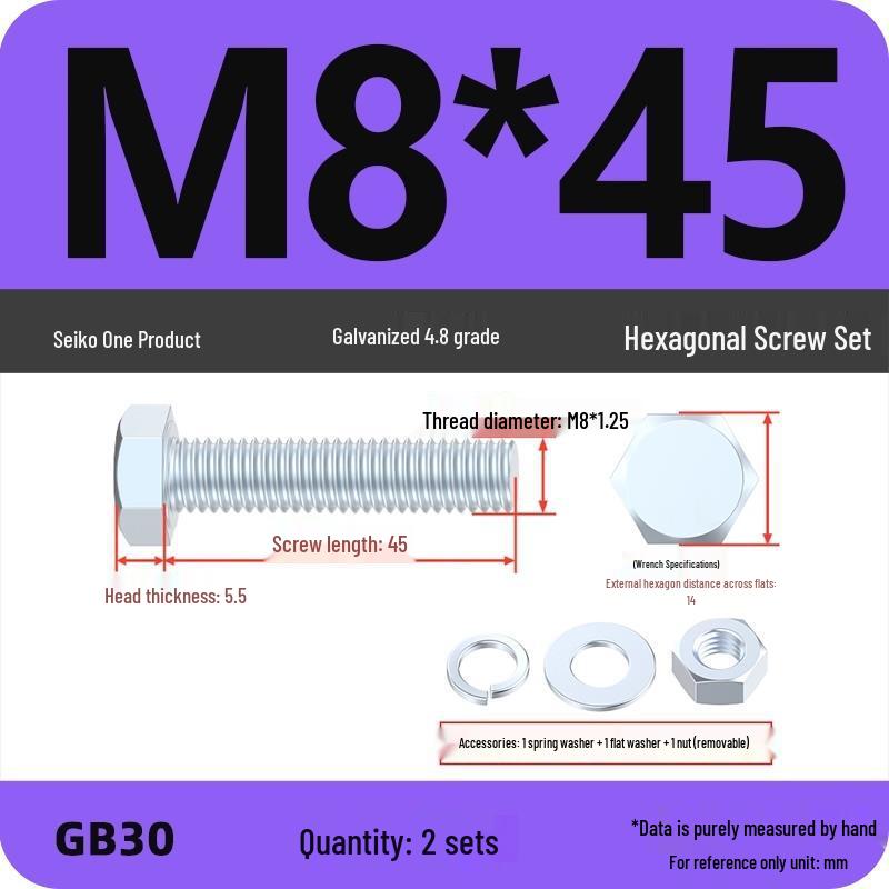 4.8 Grade Galvanized Hex Bolt and Nut Set M4-M30