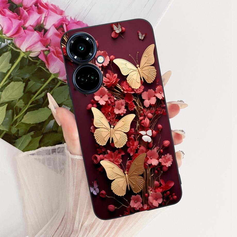 For Tecno Camon 19 Pro 19 Neo Camon19 4G Phone Case Matte Soft TPU Bumper Cover Cool Cartoon Luxury Butterfly Flower Funda