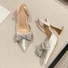 Fashion Luxury Women's High Heels Fashion Glitter Rhinestones Pumps Crystal Bowknot Satin Pointed Toe Shoes for Women Wedding Prom Shoes