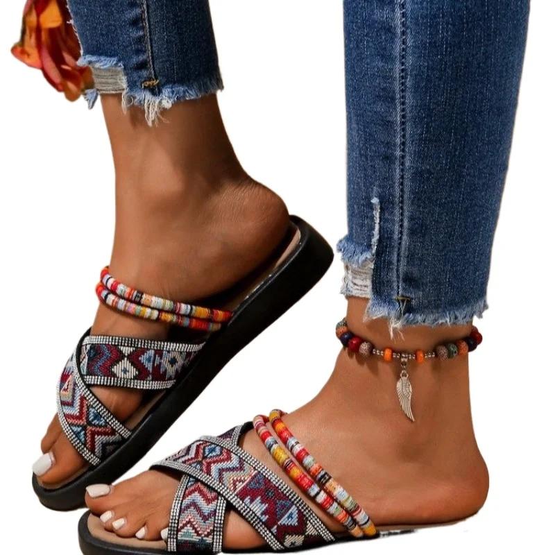 2025 Summer Women's mixed colors Low Heel Sandals Casual Outdoor Versatile Slippers for Beach Travel & Daily Slippers