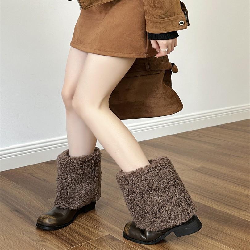 British high-heeled small leather shoes women's shoes 2025 winter new square head thick heel versatile plush shoes women's single shoes