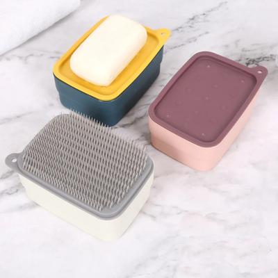 2 in 1 Seifenschale Box Etui und Bürste Bad Dusche Halter Schale Wanderbehälter Seifenbox Etui Reise Einfache Reinigung Heimorganisator