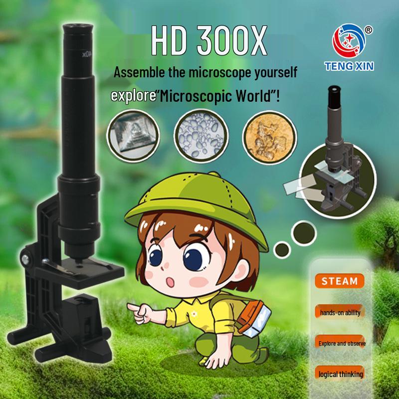 

300x HD Kids Microscope Set: Educational Biology Experiment Kit for STEAM Learning