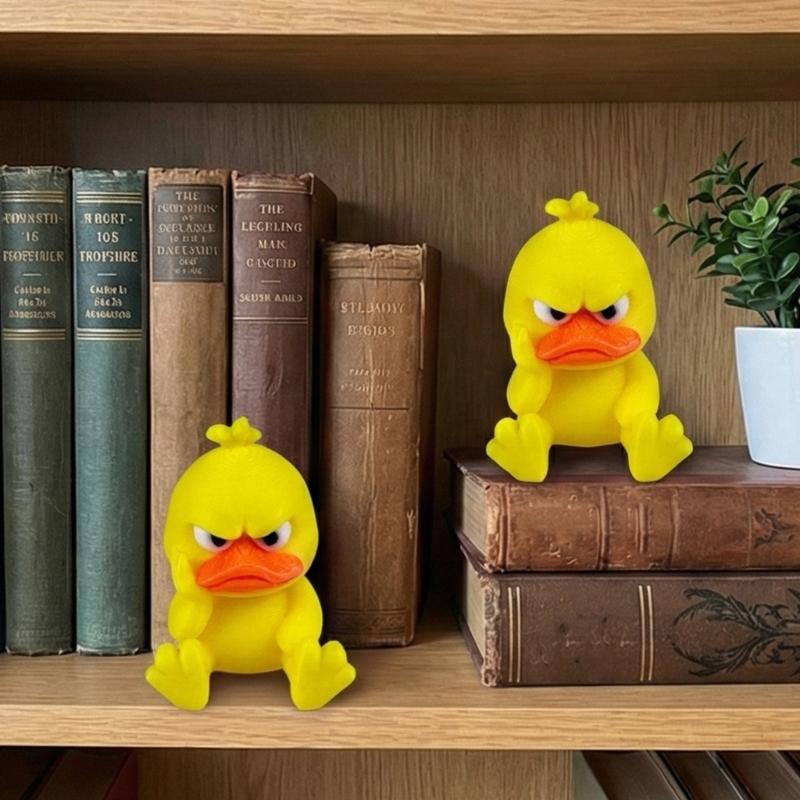 2pcs 3D Printed Angry Duck Figurine Home Decoration Gift For Kids Cartoon Yellow Duck Desktop Shelf Ornament