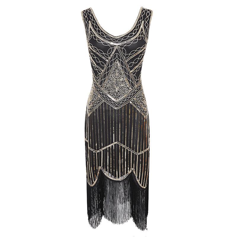 thumbnail image 2 of Women's 1920s Flapper Dress - Sequin Beaded Gatsby Cocktail Dress With Fringe Hem 2 of 10