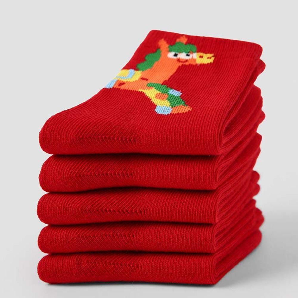 Chinese Style Children Red Socks Cartoon Winter Cotton Sock Horse Year Red Socks  Gifts