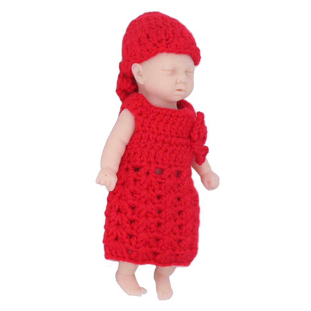 6in Simulation Doll with Red Sweater Solid Silicone Newborn Doll Toy for Over 3 Years Old