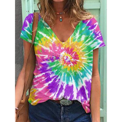 Sommer Bunte Batik 3D-Druck T-Shirts Damen Streetwear Y2K Top Lässig V-Ausschnitt Damenbekleidung Damen T-Shirts