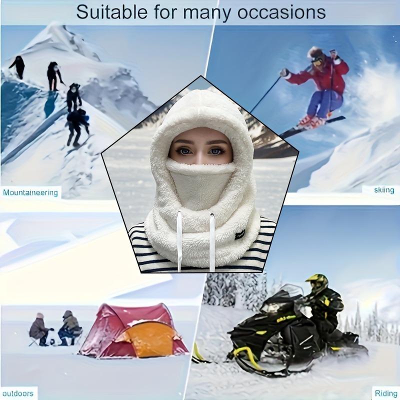 1PC Women's Winter Plush Mask Cap - Elastic Drawstring Closure, Light and Warm, Solid Color Soft Polyester Fiber Material, Hand Washable