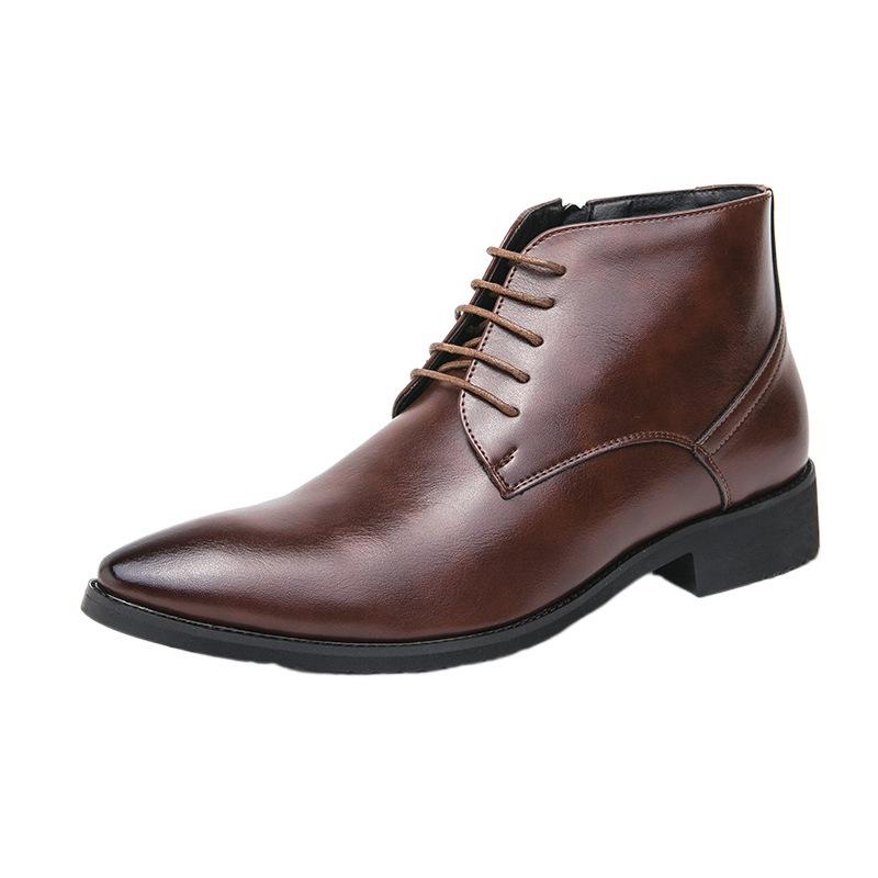 2025 autumn and winter new large size men's high-top pointed business casual fashion British leathershoes