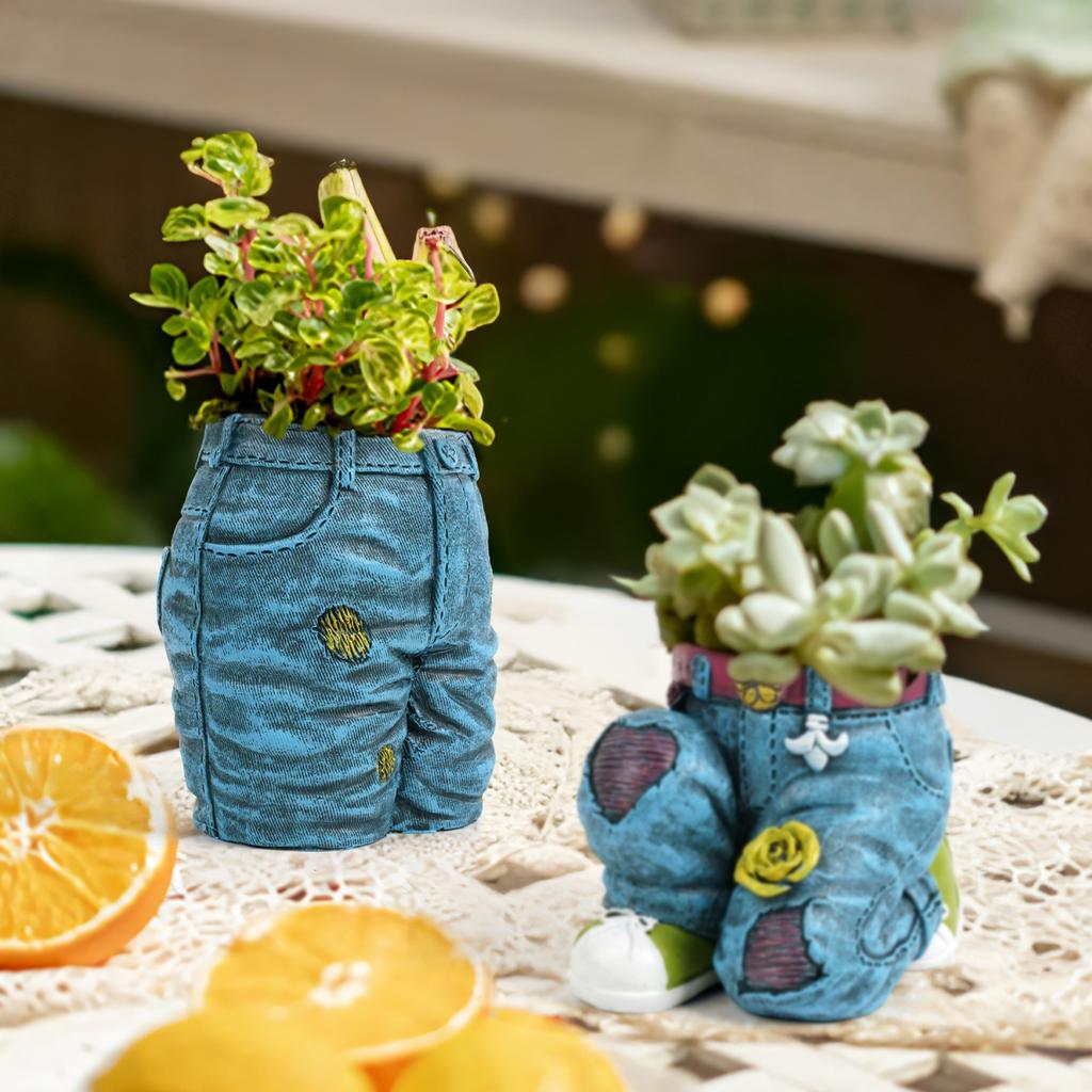 Jeans Pants Shape Resin Flower Pot Succulent Planter for Indoor Garden Yard Lawn Porch Patio Outdoor Decorative Flower Pot Statu