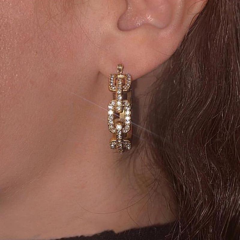 

European & American Style Retro Rhinestone Circle Stud Earrings золотой