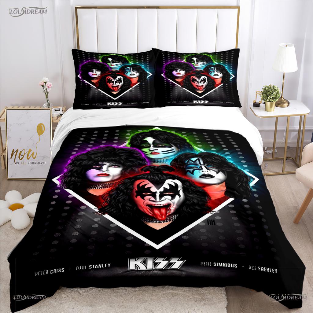 K-Kiss-Band Musik Paar Ganzjahres-Bettbezug Bettdecke Bettwäschesets Weicher Steppdeckenbezug und Kissenbezüge Einzel/Doppel/Queen/King