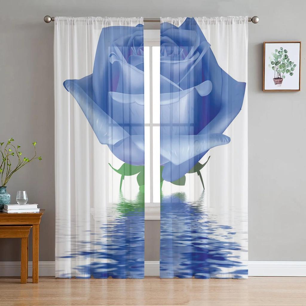 Valentine'S Day Flower Red Rose Flower Tulle Curtains for Living Room Kitchen Sheer Voile Curtain Bedroom Window Panels