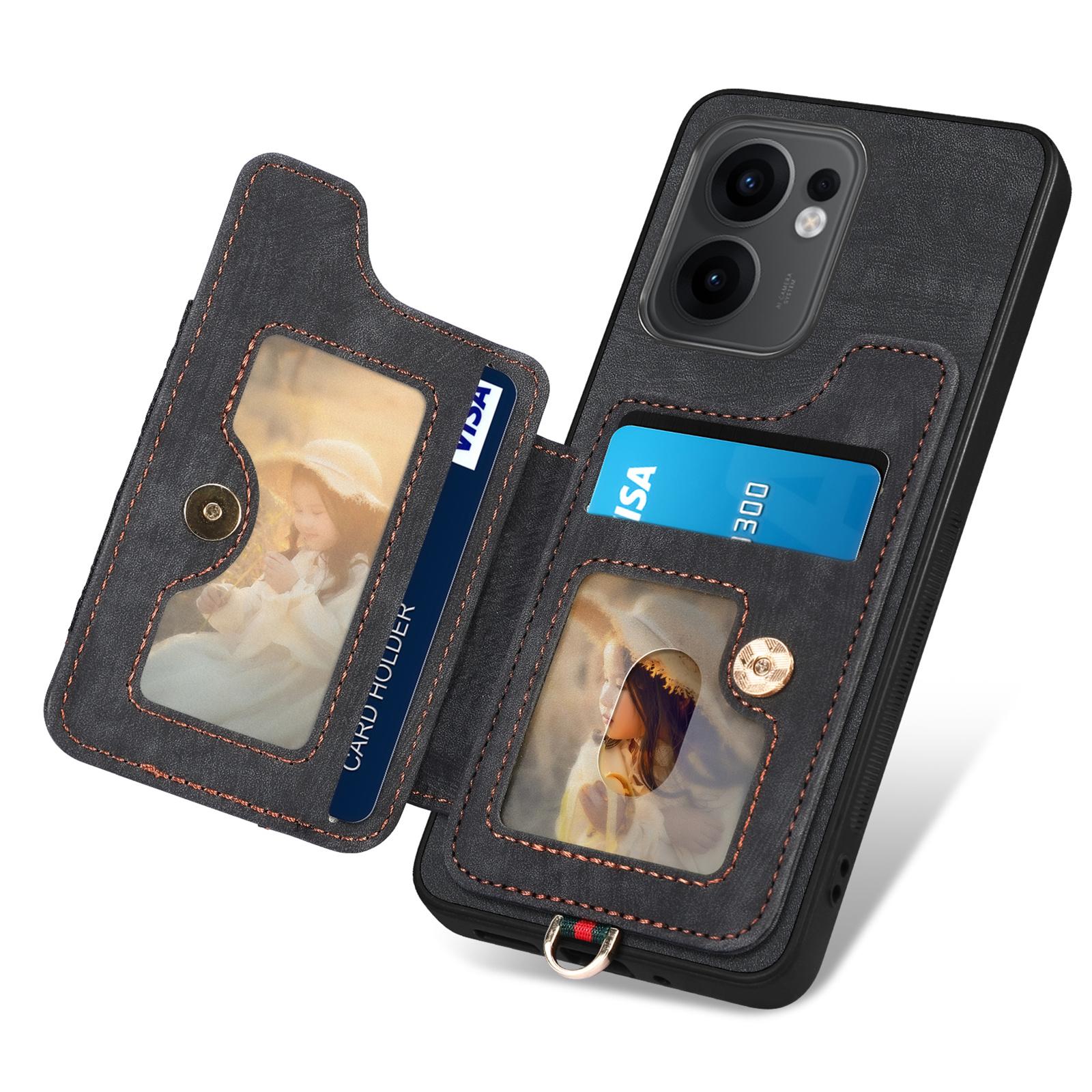 

For Oppo Reno13 F 5G Retro PU Leather Back Cover with RFID Blocking Card Holder Black