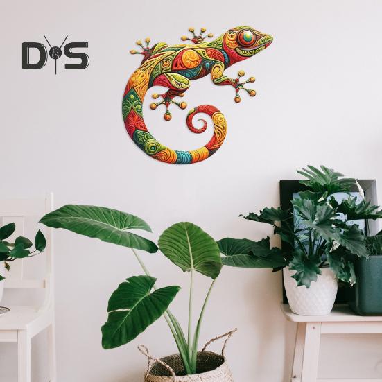 Decorațiune de perete Gecko cu șopârlă metalică, decorațiune de perete colorată, montată pe perete, Gecko pentru gard de grădină, decor de casă, casă de la țară